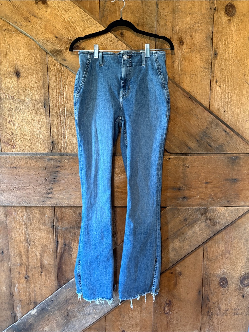 We The Free Light Blue High-Rise Flare Jeans. Level Up Split Bootcut
